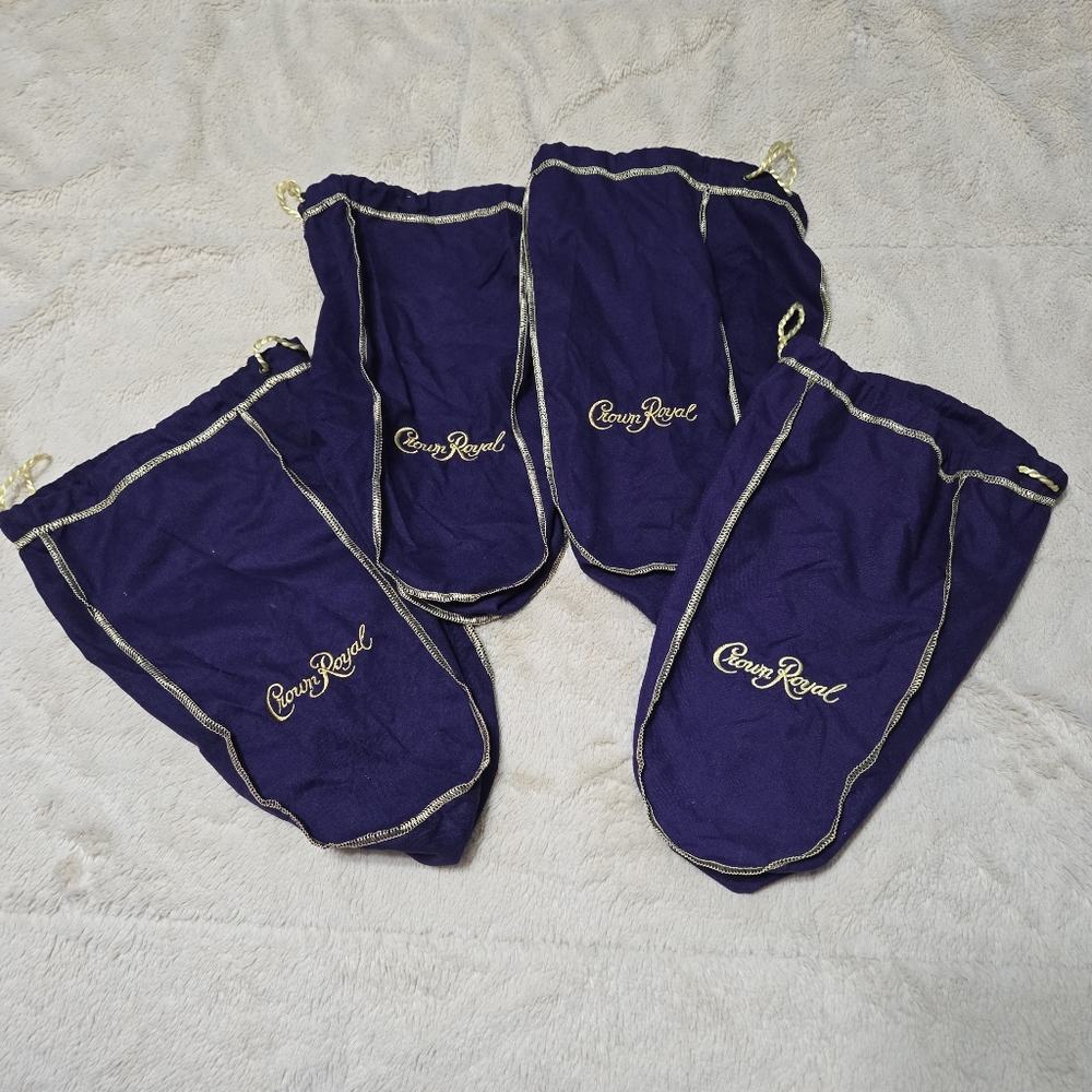 Set of 4 Crown Royal Purple Bag Gold Drawstring Crown Royal Bags
